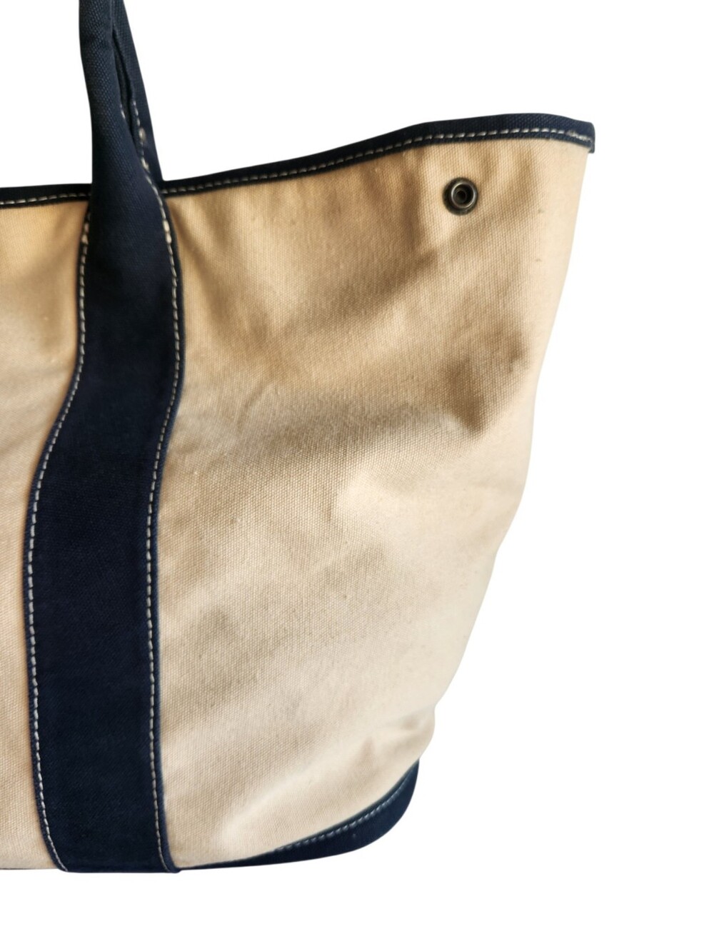 Vintage J. Crew Montauk Large Canvas Tote Natural Navy - Picture 3 of 16